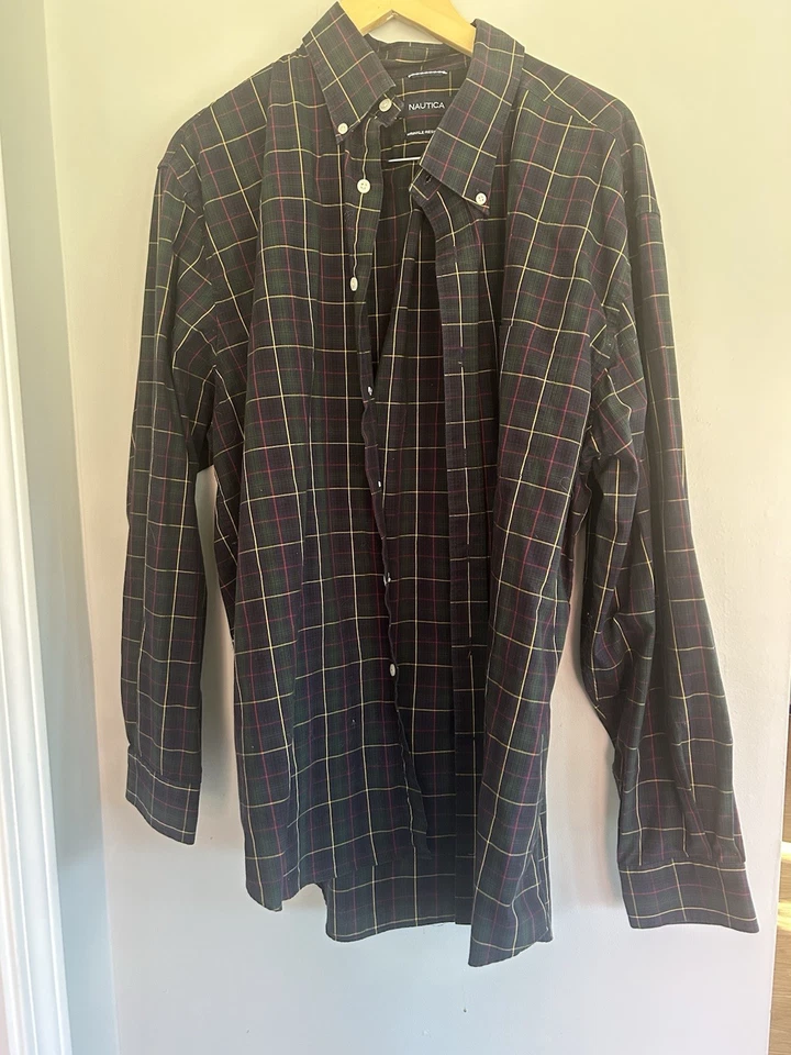 Camisa de vestir Nautica resistente a las arrugas para hombre talla XL azul marino y verde manga larga Foto 1 de 4