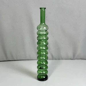 Empoli Italy Green Beehive Bubble Glass Vase 12.5” MCM Stacked Ring Bottle - Picture 1 of 10