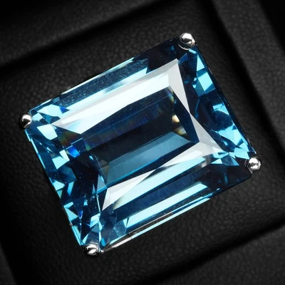Anillos rectangulares de topacio azul Londres 30,10 quilates de plata de ley 925 hechos a mano talla 6,25 Foto 1 de 4