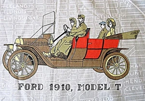 Ford 1910 vintage, modelo T representado 17" por 26" muestra de algodón - Imagen 1 de 4