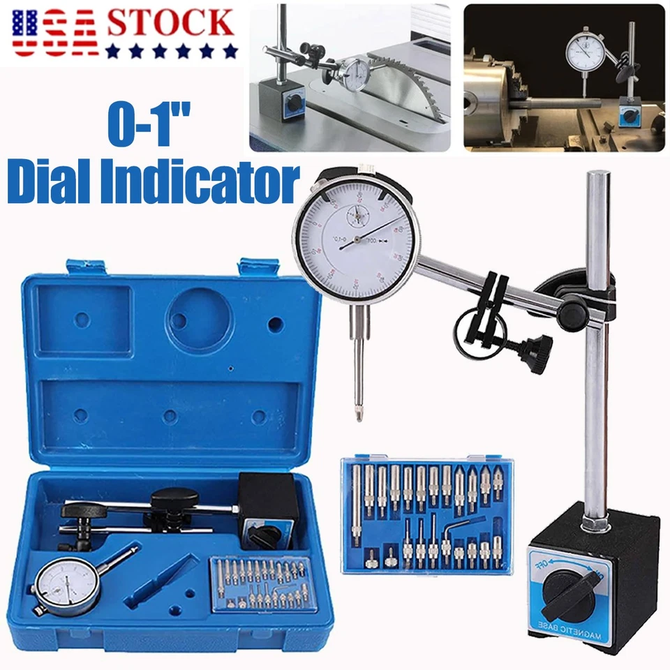 Dial Indicator with Magnetic Base 0.001"Precision Gauge Test Indicator Point Set