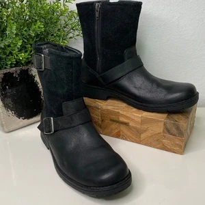 UGG Messner Biker Waterproof Black Leather Suede Buckle Side Zip Moto Boots Mens - Picture 1 of 12