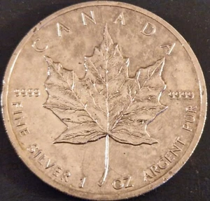 CANADA MONETA ARGENTO 1 ONCIA 1989 FOGLIA D'ACERO-REGINA ELISABETTA II A 37 ANNI - Foto 1 di 2