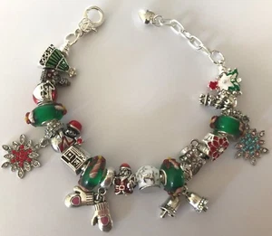 ❤️CHRISTMAS BRACELET Fancy European CHARM BEADS 🎄 w/ Silver Plated Chain #1❤️ - Picture 1 of 3