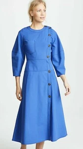 REJINA PYO LINEN MICHAELA BUTTON FRONT COTTON POCKET MIDI MAXI  DRESS sz 10 - Picture 1 of 10