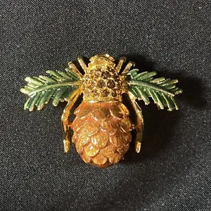 Joan Rivers Enamel Pinecone Bee Gold Tone Pin Brooch - Picture 1 of 4