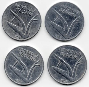 QUATTRO MONETE DA 10 LIRE 1954 – REPUBBLICA ITALIANA – CIRCOLATE COD.4/88 - Foto 1 di 4