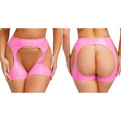 Pantalones Cortos Boxer US Mujer Aspecto Húmedo PVC Cuero Bodycon Huecos Aceite Brillante Foto 1 de 3