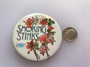 RAUCHEN STINKT American Cancer Society PINBACK Button PIN ~ KOSTENLOSER VERSAND! - Bild 1 von 3