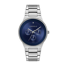Caravelle Men's Quartz Diamond Accent Blue Multi-Dial Bracelet 40mm Watch 43D107