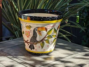Tukan Blumentopf ist rund Keramik Übertopf Handmade in Mexico für Outdoor Garten - Bild 1 von 10