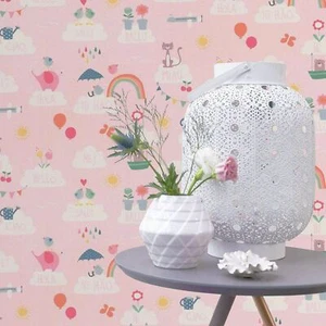 Rasch Hello Clouds Tapete Regenbogen Vögel Katzen Schmetterling Kinder rosa 249453 - Bild 1 von 3