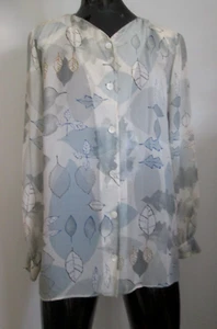 Camicetta Vintage Doncaster Taglia 6 100% Seta Morbida Tonale Verde Stampa Foglia Floreale - Foto 1 di 8