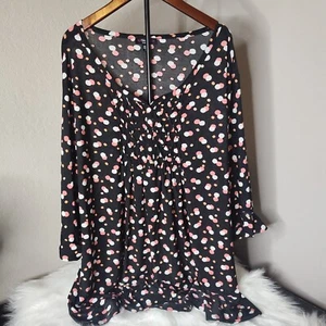 Cocomo Women’s Polka Dot Pintuck Blouse Size 3X 3/4 Roll Tab Sleeve V-Neck - Picture 1 of 6