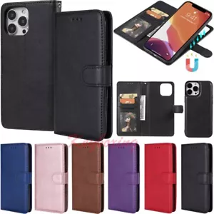 For iPhone 13 12 11 X XR SE 8 7 6s Magnetic Detachable Wallet Leather Case Cover - Picture 1 of 43