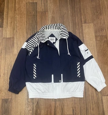 Chaqueta de Colección Años 90 Mulberry Street Azul Marino Náutica con Capucha a Presión/Cip Para Mujer Grande Foto 1 de 4