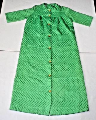 Vintage House Coat Size L 50s Quilted Sparkling Emerald Green Gold Buttons - Image 1 of 4
