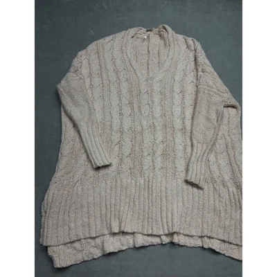 Suéter Free People tejido con cable cuello en V de gran tamaño color rosa rubor para mujer pequeño Foto 1 de 4