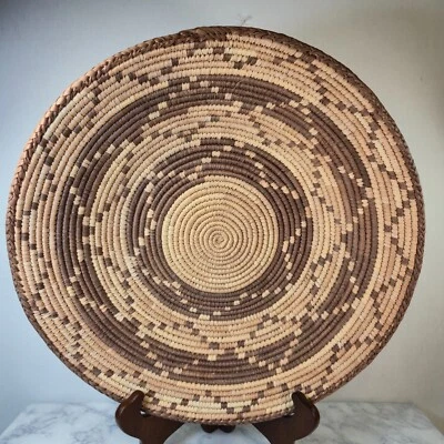 Cesta poco profunda vintage tejida a mano nativa americana africana tribal grande 14 Foto 1 de 4