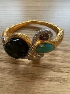Alexis Bittar Multicolored Jeweled Crystal Plated Gold Hinged Bracelet - Picture 1 of 12