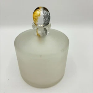 White Satin Glass w/Tiger Eye Style Short Stopper Perfume Apothecary Bottle Jar - Picture 1 of 7