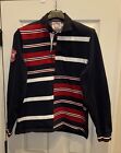 BROOKS BROTHERS Men’s Long Sleeve Cotton Rugby Polo Shirt Blue Red Padded Elbows