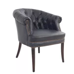 Club Chair Swindon Chesterfield Pattern Belon Black Genuine Leather Armchair - Picture 1 of 1