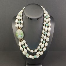 Vtg Beaded Necklace Faux White Baroque Pearls Confetti 10KT GP Box Clasp 21"