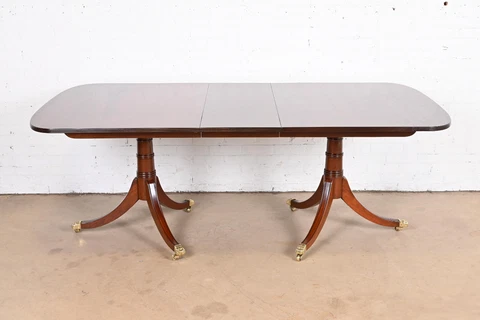Stickley Georgian Mahogany Double Pedestal Extension Dining Table, Refinished Cover