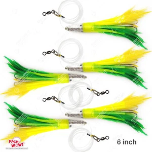 Peces 5 piezas ¡GUAU! 6" Pluma de Atún Jet Aparejado Pesca Gran Juego Señuelo Amarillo Verde NUEVO - Imagen 1 de 7