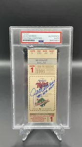 Jack Morris Autograph Signed1991 World Series Game 1 Ticket W/ 1991 WS MVP PSA - Picture 1 of 2