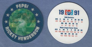 1991 Pepsi Disc/Coin Rickey Henderson Oakland A's Slurpee Like