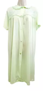 Nancy King House Coat Sz XL Green Lace Trim Short Sleeves Button Up Spring Robe - Picture 1 of 6
