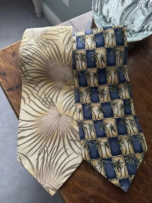 TOMMY BAHAMA HOMBRE CORBATA AZUL AMARILLO VERDE PALMERAS Lote de 2 (Leer) Foto 1 de 4
