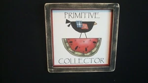 Primitive Print **PRIMITIVE COLLECTOR with Crow** black frame 9 1/2" x 9 1/2" - Picture 1 of 3