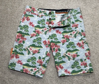 Superdry Hombre Pantalón Corto Chino Mediano W30 Verde Floral Botón Mosca Bolsillos Pequeño Foto 1 de 4