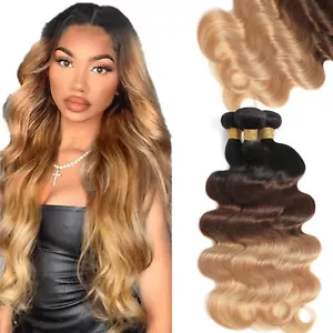 1B/4/27 Ombre Human Hair Bundles Body Wave Virgin Remy Human Hair Weft Extension - Picture 1 of 7