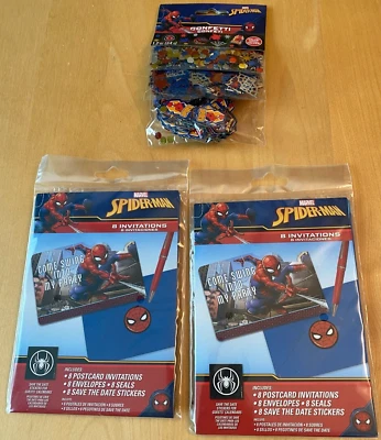 MARVEL SPIDERMAN BIRTHDAY INVITATIONS SET 16 + VALUE PAK CONFETTI PARTY SUPPLIES - Image 1 of 4