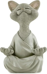 JFSM INC. Whimsical Grey Cat Buddha Figurine Meditation Yoga Decor - Gray - Imagen 1 de 9