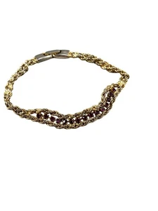 Armband Doppelgeflecht goldfarbene Kette lila Krappen Edelsteine 7 cm Vintage - Bild 1 von 9
