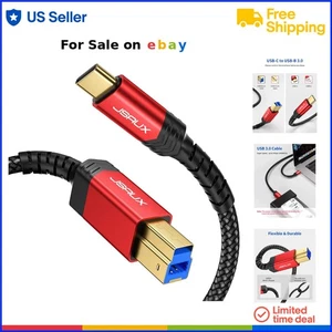 USB 3.0 Cable B Male to USB-C 10ft Nylon Braided Data Transfer for Hard Drives - Picture 1 of 9