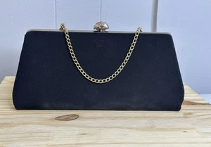 Bolso de Noche Bolso de Mano Negro Vintage Tono Dorado Cadena Cartera - Imagen 1 de 11