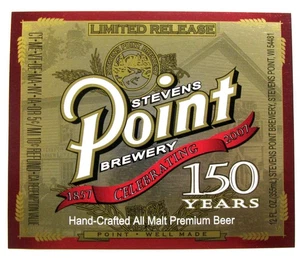 Stevens Point Brewery CELEBRATING 150 YEARS silver foil beer label WI 12oz - Picture 1 of 2