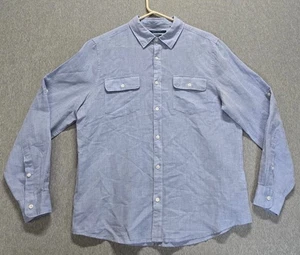 Perry Ellis Shirt Mens Light Blue Linen Blend Roll Tab Sleeve Button Summer XL - Picture 1 of 9