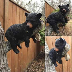 WKHOKI Oso Negro Caras de Cachorro y Árbol Decoración Exterior - Estatua con Escultura de Tocón... - Imagen 1 de 6