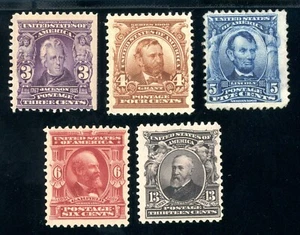 USAstamps Unused FVF US 1902 Issue Scott 302 -305, 308 OG MHR SCV $275 - Picture 1 of 2