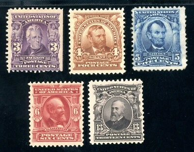 USAstamps Unused FVF US 1902 Issue Scott 302 -305, 308 OG MHR SCV $275 - Image 1 of 2