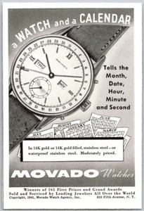 PRINT AD 1941 Movado Watch and Calendar 14K Gold or Gold Filled SMALL 3 x 4 - Foto 1 di 3
