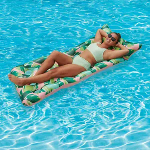 Inflatable Hydro Cool Lounge Float For Adults Unisex Pool Floater Green And Pink - Picture 1 of 4
