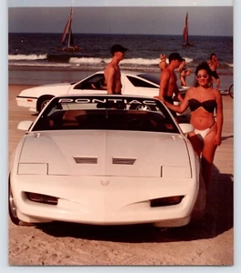 Vintage Original Photo Beach Babe Bikini Thong Posing Pontiac Firebird Trans Am - Picture 1 of 5